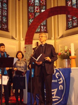 WCC general secretary Olav Fykse Tveit preaching at the event on the WCC Busan assembly at the Kirchentag. © Ann Katrin Hergert WCC assembly to be a pilgrimage to peace and justice