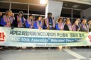 The Peace Train arrived in Busan Station 29 October. Here the travelers are gathered in prayer.