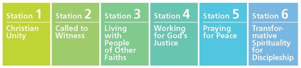 Each unit or "station stop" in the resource focuses on a specific site (for example, Orthodox churches in Eastern Europe, Dalit Christians in India) and a key ecumenical theme (unity, mission, peace, justice, prayer, discipleship).